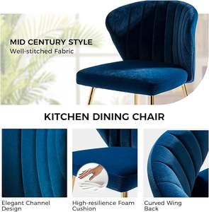 Chaise moderne en velours pour salon et salle à manger avec pieds en métal doré - Product Image 6