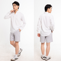 Chemise décontractée pour homme à col en V, en popeline de coton, couleur unie, manches longues, respirante, été, ODM OEM