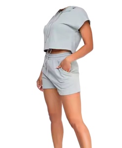 Top corto de gimnasio de alta calidad, sudaderas con capucha para mujer, conjunto de pantalones cortos de dos piezas personalizados, camiseta para mujer y chándal corto de gran tamaño 2026 - Product Image 3