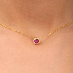 Halo Pave Ruby Necklace Earrings Set 925 Sterling Silver 14K Gold Plated Premium <b>Bridal</b> Jewelry for Party Anniversary <b>Gift</b> for - Product Image 6