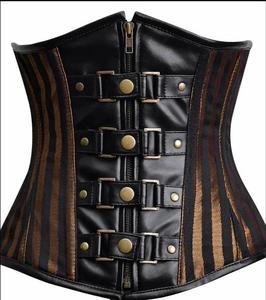 OEM ODM Gothic Waist Trainer Genuine Leather <b>Corset</b> Steel Boned Shapers Busk Zipper Modesty Panels Eyelet Laces Breathable - Product Image 2
