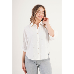 Blusa de Poliéster Blanca con Estampado y Manga Media para Mujer LUSTRIN - Top Informal de Corte Holgado para Uso Diario - Product Image 2