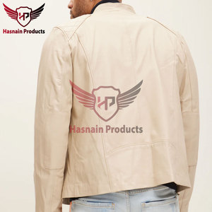 Veste en cuir véritable pour homme, col mandarin, poignets zippés en peau de mouton, style Cafe Racer, manteau de motard, vêtement d'extérieur personnalisé chaud pour l'hiver - Product Image 3