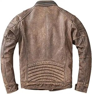 Chaquetas de cuero de piel de oveja auténtica Vintage de alta calidad para hombre, chaqueta de cuero genuino negro para hombre, chaqueta de motociclista para hombre - Product Image 3