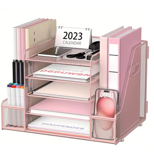 Organisateur de bureau en métal à 5 niveaux avec porte-revues, montage facile, dimensions 15,94x12,1x11 pouces - Product Image 1