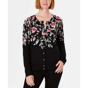 Cardigan Casual da Donna Karen Scott con Stampa Floreale Jacquard, Nero, Taglia Piccola per la Stagione Autunnale - Product Image 1