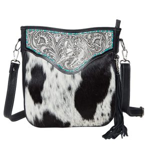 Sac à main en cuir véritable Sac à main à bandoulière en cuir de vachette avec poche extérieure zippée Grands sacs à main en cuir pour femmes Ensembles d'articles pour filles - Product Image 1