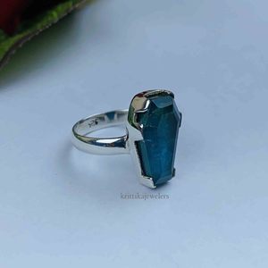 Bague de cercueil en argent sterling 925 avec pierre précieuse en apatite bleue naturelle Déclaration Bague pour femme avec diamant Onyx Vente en gros Cadeau Elle - Product Image 3