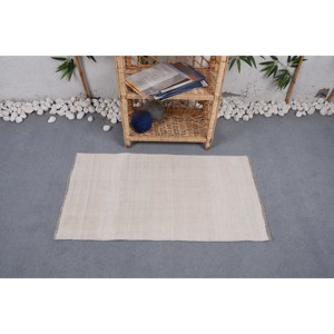 Tapis de jute moderne en laine polyester beige patchwork 1.8x3.3 pieds fait à la main rectangle motif de couloir support en latex pour salon chambre à coucher - Product Image 1