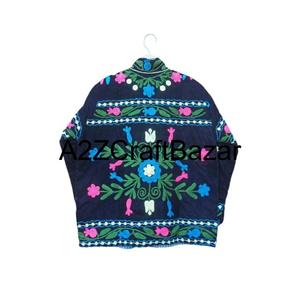 Veste bomber en velours tricoté à fleurs bohème brodée à la main, manteau pour femme imprimé, doublure en coton, fabrication artisanale, écologique, été - Product Image 6