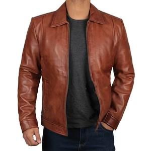 Nueva chaqueta de cuero genuino para hombre, delgada, informal, a prueba de viento, acolchada, con cuello levantado, logotipo frontal, transpirable, precio barato - Product Image 1