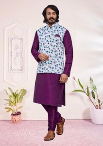 Meilleure qualité 2024 Collection fête de mariage décontracté soie hommes Kurta pyjama imprimé veste indien pakistanais vêtements exportés inde - Product Image 4