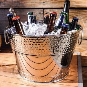 Portable round <b>metal</b> party <b>tub</b> suitable for serving cold drinks desserts and fruits during casual events - Product Image 3