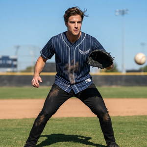 Maillot de baseball rayé personnalisé unisexe à manches courtes, boutonné sur le devant, respirant, en polyester, chemise uniforme pour adulte avec logo brodé - Product Image 6