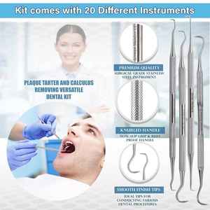 Kit de grattoir à tartre dentaire pour le nettoyage des dents, outil d'hygiène buccale en acier inoxydable à double extrémité, 20 pièces - Product Image 5