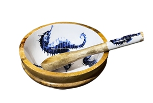 Seahorse Bay Bowl Mango Wood Hecho a mano Decorativo Ensaladeras de madera con utensilios para servir Accesorio de comedor de madera - Product Image 5