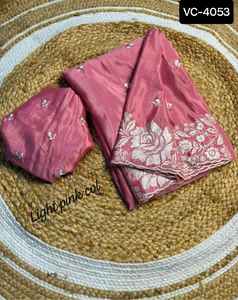 Sari en mousseline de soie pure chinon le plus attrayant pour les fêtes indiennes avec un beau sari de travail de broderie Zari avec un sari au prix le plus bas - Product Image 2