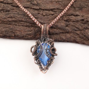 Handmade Tanzanite Fashion Pendant Featuring Pear Cut Blue Gemstone Copper Wire <b>Wrapped</b> Oxidized Silver For <b>Bridal</b> Anniversary - Product Image 1
