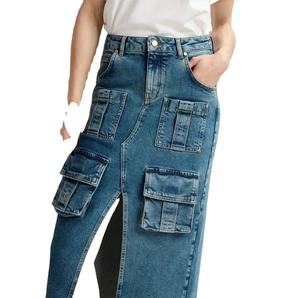 Summer Hot Selling Custom Private Label Men Unisex Gym Shorts Bellows Pockets Front Slit Mid Waist Drawstring Closure Denim - Product Image 3