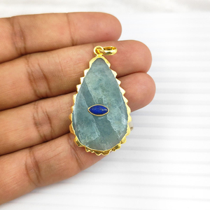 40x25mm exquisito Colgante de Piedra doble aguamarina con fianza collar de cobre galvanizado encantos regalo de joyería de piedras preciosas de moda - Product Image 3