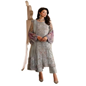 Ramsha BODA 3 Trajes de red de seda de marca paquistaní de lujo para mujeres Ropa de fiesta formal de 3 piezas Original para adultos - Product Image 1
