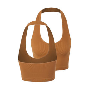 Débardeurs d'entraînement Gym Stringer pour femmes Couleur marron Respirant Fitness Wear Dames Débardeurs courts côtelés - Product Image 5