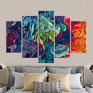 Impresión artística moderna y colorida en lienzo - Obra de arte abstracta para decoración contemporánea, mezcla de 5 piezas: envoltura tipo galería - Product Image 1