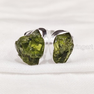 Anillo de Plata de Ley 925 con Dos Piedras de Peridoto Natural en Bruto, Joyería de Piedra Natural, Regalo de Aniversario, Piedra de Nacimiento de Agosto para Mujer - Product Image 3