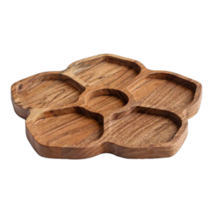 Meilleur prix plateau de service en bois en forme de fleur pour bonbons aux fruits secs fête Restaurant maison noël utiliser des assiettes élégantes - Product Image 1