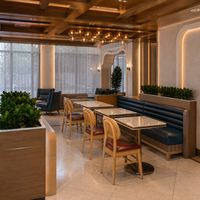 Ensemble de mobilier commercial pour café : table et chaises en rotin avec dossier, structure en bois massif, banquette de restaurant incurvée à vendre