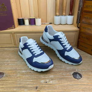 Men's Casual Flat <b>Shoes</b> for Leather Upper Lace-Up White Blue Stripes Fashionable <b>Height</b> <b>Increasing</b> All Seasons - Product Image 6