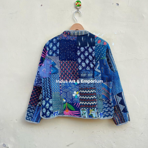 Venta al por mayor indio hecho a mano Chaqueta de algodón acolchado Jaipuri Vintage algodón Kantha chaqueta sin mangas Reversible indio hecho a mano Kanth - Product Image 4