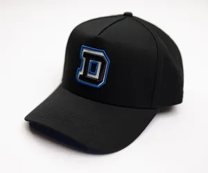 New Design Black Baseball Cap Embroidery Logo 5 Panel Customize High Quality Adjustable Head Protection Baseball Cap