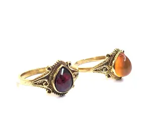 Gold Color Pear Shape Design Wholesale Fashion Jewelry Garnet Gemstone Ring With Natural Carnelian Gemstone Wholesale Lot