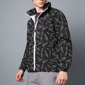 Chaqueta anorak de manga larga con capucha y cremallera para hombre, chaqueta cortavientos de nailon interno con cordón adjunto para hombre - Product Image 1