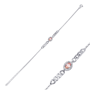 Rosa CZ piedra forma ovalada diseño encanto pulsera turco hecho a mano al por mayor 925 joyería de plata esterlina - Product Image 5