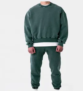 Winter Plus Size Acid Wash <b>Tracksuit</b> for Man 100% Cotton Hoodie and Jogger Set Custom Logo Unisex Solid Breathable - Product Image 3