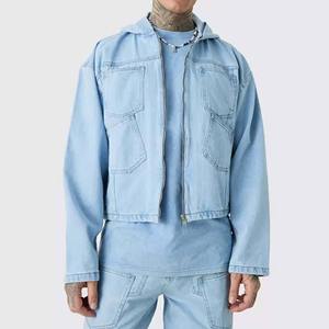 Veste à capuche streetwear personnalisée pour hommes nouveau design hiver à la mode 100% coton denim motif uni avec fermeture éclair - Product Image 1