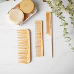 Natural bamboo wood hair comb eco friendly natural wooden hair accessories combs gift set wholesale