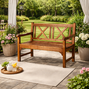 Banc de jardin en teck massif de haute qualité, série Bisoepo, traditionnel, écologique, durable, pour ferme, villa, patio, avec accoudoirs et dossier croisé - Product Image 3