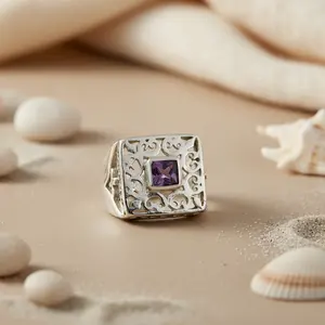 "Platinum-Cut Garnet Square Stone <b>Ring</b> for <b>Men</b>-925 <b>Silver</b> Fine Jewelry" - Product Image 2