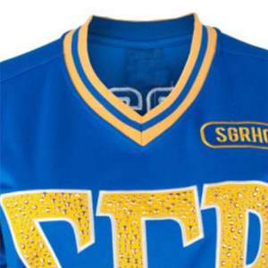 Camiseta de fútbol SGR-Royal 100% poliéster Sigma Gamma Rho Sports Jersey bordado logotipo del equipo en la parte delantera, trasera y hombros - Product Image 3