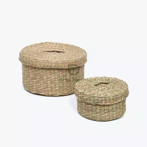 Panier de stockage rond écologique avec couvercle en jonc de mer naturel pour une organisation quotidienne - Product Image 6