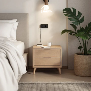 Table de chevet moderne en bois avec 2 tiroirs |   Table de chevet minimaliste pour chambre à coucher et mobilier d'hôtel - Product Image 2
