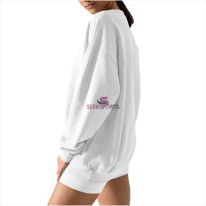 Women's Oversized Crew Neck Sweatshirt Solid <b>Black</b> Drop Shoulder Long Sleeve 100% Cotton Knitted Breathable Autumn Wear - Product Image 6