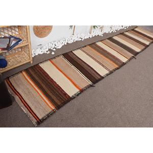 2.7x13.8 ft Rug, Turkish Vintage Runner Rug, <b>Brown</b> Herki <b>Wool</b> Rug - Product Image 4