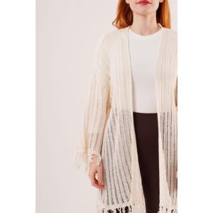 Lustrin Women's Casual for Cardigan with Tassel Details and Perforated Knit Design Soft Breathable Standard Fit - Product Image 2