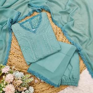 RUNNING WEAR TRENDING FAUSSE GEORGETTE TOP FIL DE COTON BRODÉ RÉVERSIBLE FÊTE TRAVAIL avec DUPATTA - Product Image 5