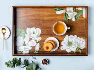 Nueva bandeja de servicio de madera hecha a mano, modelo de resina Rectangular de 29,9 piezas, bandeja de servicio decorativa pintada a mano - Product Image 2