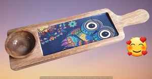 Plato de madera impreso con forma de murciélago largo, bandeja de servicio decorativa hecha a mano para aperitivos, aperitivos y exhibición de mesa de comedor - Product Image 4